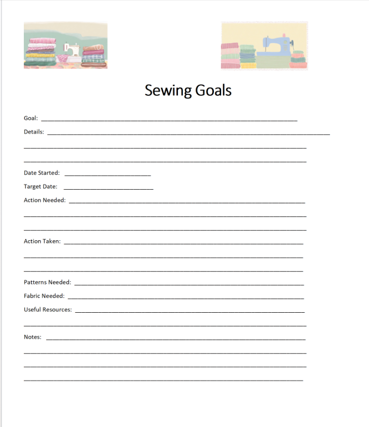 Sewing Goals Journal